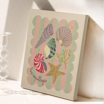 Seashells, Seashell Pattern, Kids' Ocean Theme Room, Children's Art Print, Fun Art Painting, Colorful Rainbow Poster, Seaside Decor, Mermaid Decor, Coastal Wall Hanging.