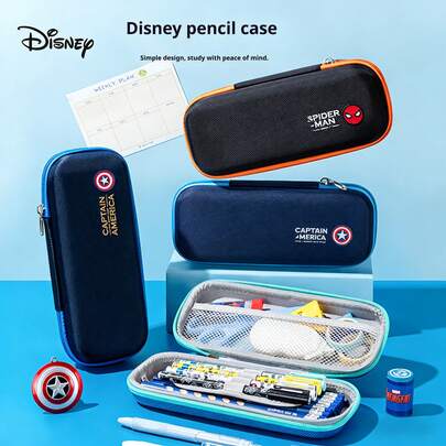 Marvel Disney X   Character Laminated Pencil Case, 3-Layer Large Capacity Compartment Storage, Made Of Polyester Fiber, Shockproof Pencil Bag
