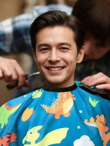 Cape With Fun Dinosaur Pattern, Adjustable Snap Closure, Lightweight Waterproof Salon Cape For, Hairdressing Barber Apron With Soft Touch Material - Multicolor - View 2