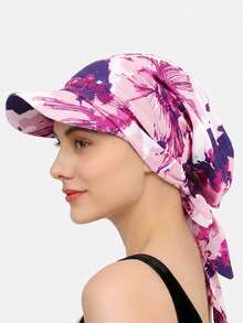 1顶女士褶皱棉质化疗帽，女士长尾头巾帽，适合日常使用 - 彩色 - 查看 20