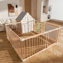 Baby Playpen Wooden Playpen For Babies And Toddlers Foldable Fence With Playhouse Tent Montessori Activity Panel Storage Basket Gate Portable Easy To Assemble Baby Play Pen Natural Wood Playyard - 彩色 - 查看 4