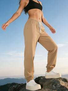 Versatile Casual Sports Pants, Comfortable & Slimming, Suitable For Outdoor, Jogging, Autumn/Spring - Khaki - View 3