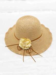 1pc Women's Summer Floral Decor Wide Brim Bucket Hat, Fashion Beach Vacation Sun Protection Hat - Multicolor - View 8