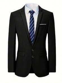 男士西装，休闲西装外套，单件西装上衣，基础款西装，优雅商务休闲正式派对装扮，男士礼物 - 黑色 - 查看 4