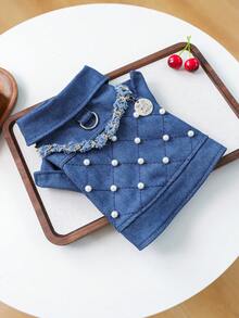 PETCIRCLE 1pc Pet Clothes, Dog Clothes For Small Dogs, Two-Leg Embroidered Dog Jacket, Dirt-Resistant Durable Dog Apparel - Pearl Chain Coat - Blue - View 6