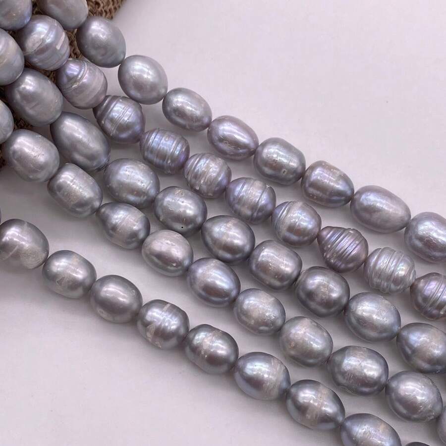 38厘米/14.96英寸 8-9毫米 灰色水滴形淡水珍珠 DIY配件，孔径0.8毫米 - 灰色 - 查看 1