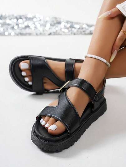 New Fashion Metal Buckle Decor Slip-On Wedge Heel Sandals, Comfortable Non-Slip, Versatile & Easy To Clean, Suitable For Beach & Daily Wear