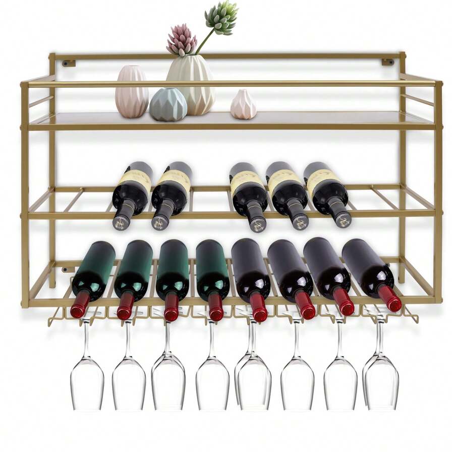 YUNRUX Wine Rack & Wine Glass Rack - Gold - View 1
