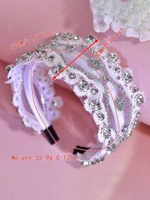 1件闪亮银色水钻宽发箍，优雅蕾丝边简约头饰，适合新娘、婚礼、庆典、派对、送礼、休闲佩戴 - 白色 - 查看 7