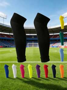 1 Pair Solid Color Football Knee High Leg Warmers, Breathable Sweat-Absorbing Leg Sleeves, Football Leg Warmers - Multicolor - View 1