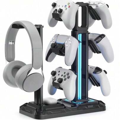 1pc 2-In-1 Game Controller Holder & Headphone Stand, Universal Game Pad Bracket Storage Rack Compatible With Switch/Switch 2, One Series, Gaming Accessories, Black And Transparent