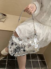 Sommarväska med paljetter, trendig armhålsväska, mångsidig ny liten handväska för kvinnor - Silver - Visa 6
