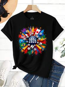 2026 World Cup Graphic Men's Cotton TShirt Vibrant Soccer Flag Print,Soft Breathable Fabric For Casual Wear,Sports Events,Perfect Gift For Football Fans - 黑色 - 查看 2