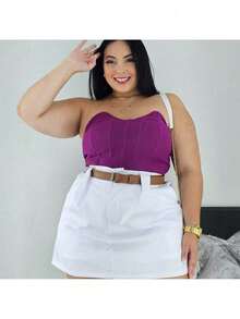 Short Skirt Plus Size Tailored With Belt Various Colors Summer - White - View 6