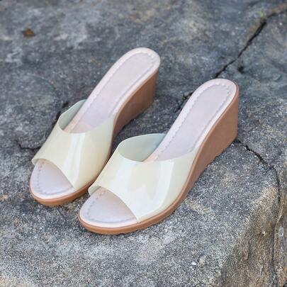 女士新款夏季透明厚底休闲凉鞋，粉色，简约时尚