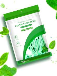 100支薄荷味牙线棒，高分子圆形牙线棒，适合居家和旅行使用 - 橄欖綠 - 查看 1