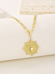 1pc Diligent Taurus Zodiac Pendant Necklace Set, Cubic Zirconia Inlaid Pendant, Suitable For Women & Men, Versatile Wear For Summer, Beach, Easter Gift, Self-Wear - Yellow Gold - View 5