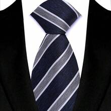 8厘米男士奢华领带，黑白灰波点条纹格纹领带，商务婚礼派对配饰礼品 - 黑白1 - 查看 25
