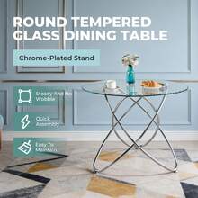 Dining Table With Chrom Metal Legs And Tempered Glass Top, Modern And Space-Saving Kitchen Table For Living Room, Chrom Metal Legs - + Glass + Metal - View 2