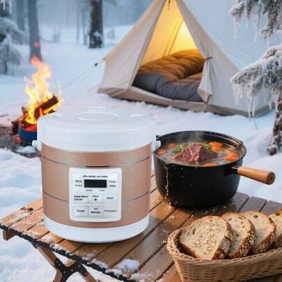 12V/24V Mini Car Rice Cooker, 1.6L Car Truck Electric Soup Porridge Maker, Food Steamer, Warmer, Fast Heating Lunch Box