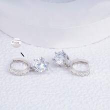 纯银防过敏女士耳环，镶嵌立方氧化锆大钻石花朵耳环，时尚精致，适合作为生日礼物 - 銀色 - 查看 4