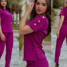 Women's Super Elegant Jacquard Top And Pants Set - Purple - View 1