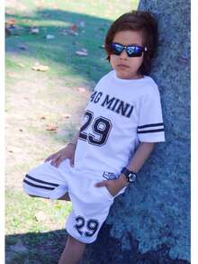 Boys' Summer Shirt And Shorts Set - 黑與白 - 查看 1