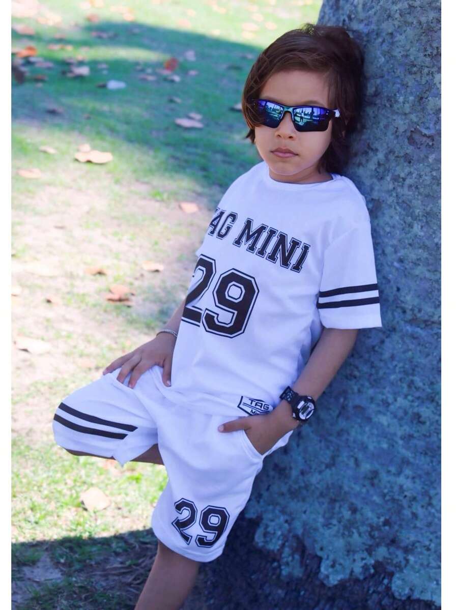 Boys' Summer Shirt And Shorts Set - 黑與白 - 查看 1