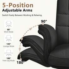 Office Desk Chair, High Back Executive Computer Chair, Ergonomic Big And Tall Adjustable PU Leather Chairs With Padded Armrest For Long Time Sitting,Thanksgiving,Christmas Gift - 黑色 - 查看 3