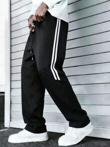 1pc Men's Casual Loose Straight Leg Pants, Suitable For Commuting, Running, Outdoor, Hiking, Fashion Streetwear, All-Match, Autumn/Winter - Black - View 2