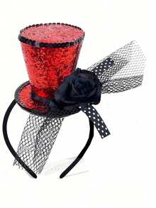 1pc Fashionable & Elegant Red Mini Top Hat, Suitable For Charming Tea Parties, Back To School Season, Parties, Music Festivals, Halloween, Christmas, And New Year's Eve - Multicolor - View 1