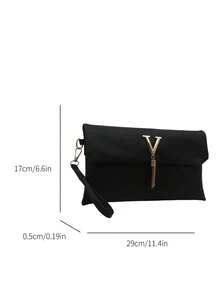 Tas Clutch Wanita Minimalis Kasual Modis 2026, Dompet Amplop Retro Warna Solid Baru, Tas Tangan - Hitam - View 2