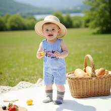 4th Of July Baby Clothes Newborn Girl Boy Smocked Bubble Romper Flag Plaid Overalls Infant First 4th Of July Outfit, My First 4th Of July Baby Boy Outfit, Baby Boy Girl  4th Of July Outfit - 藍色格子 - 查看 4
