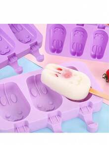 1 Set Cute Cartoon Silicone Ice Cube/Ice Cream Mold, Homemade Ice Pop/Ice Lolly/Ice Cream Maker With 50pcs Ice Pop Sticks - Multicolor - View 9