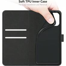 适用于三星 Galaxy A36 A35 5G 的黑色 PU 皮革钱包式翻盖保护套，带支架和卡槽 - 黑色 - 查看 10