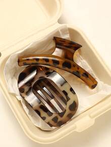 2pcs Women's 4.53in/11.5cm Leopard Print Tortoiseshell Plastic Hair Clips, Fashionable, Elegant, Minimalist Style, Solid Color Hair Claws Suitable For Daily, Casual, Party, Commute, Beach, Vacation, Ponytail, Bun, Face Washing, Makeup, Outfit Matching. Graceful Claw Hair Clips, Winter Hair Accessory, Summer Hair Barrette Summer Beach Claw Clips Vacay,Holiday,Travel - Multicolor - View 1