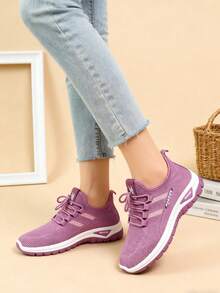 [Comfortable Slip-On Sneakers] Lightweight And Comfortable Women's Breathable Knitted Slip-On Sneakers, Low-Top Casual Shoes For All Seasons, Available In A Variety Of Sizes - 紫色 - 查看 3