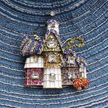 Whimsical Crystal Fairy Tale House Brooch, Antique Silver-Toned Frame With Multi-Color Crystal & Enamel Accents, Playful Storybook Style, Ideal Accessory For Daily Outfits, Themed Events, Fantasy Lover Gifts & Fashion Enthusiasts - 彩色 - 查看 3