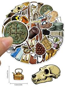 50Pcs Archaeology Tool Stickers Vintage Excavation Gear Pattern For Site Log Dig Journal Museum Notebook History Log Relic Record Exploration Notes Antique Collection Scrapbook - Pink - View 3