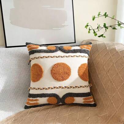 1个白色18 x 18英寸波西米亚风流苏抱枕套，舒适的波西米亚方形流苏装饰靠垫套，适用于卧室床上用品、家居装饰、沙发装饰、露营、户外等场合。