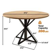 Mesa redonda de comedor de 120 cm - Para 4 personas - Diseño de pedestal, estilo rústico - Madera robusta, ideal para restaurantes modernos - Hierro negro + color madera natural - Ver 7