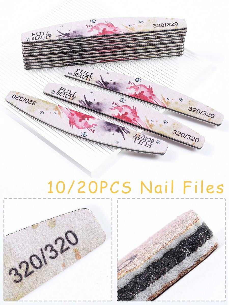 10/20 指甲锉,320目双面可重复使用条纹砂纸,可水洗,专业美甲产品,指甲油打磨条,适用于亚克力指甲、美甲艺术、DIY 和美甲沙龙美甲工具 - 彩色 - 查看 1