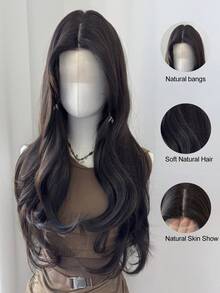 Tóc giả dài 26 inch màu đen, kiểu gợn sóng, tự nhiên, mượt mà và chân thực, làm từ chất liệu tổng hợp, phù hợp cho phụ nữ sử dụng hàng ngày. - màu đen - Xem 5