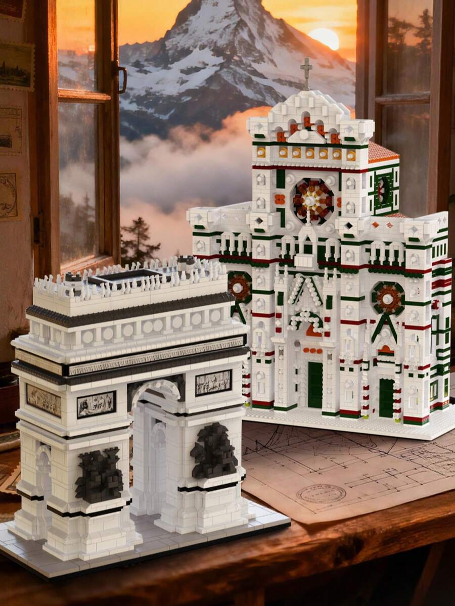 2000+Pcs World Famous Architecture Building Blocks Model, Arc De Triomphe, Cathedral 3D Puzzle Micro Particle Construction Toy Bricks, Adult High Difficulty Assembly Plastic Toy, Suitable For Home Decor, Souvenirs, Gifts - Multicolor - View 1