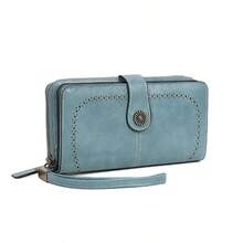 Ví nữ mới, ví dài bằng da PU, dung lượng lớn, kiểu ví cầm tay nhiều ngăn đựng thẻ, chống từ tính. - Màu xanh lam - Xem 2