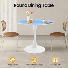 RainWeel Modern Round Dining Table, 80 * 73cm Kitchen Dining Table, Tulip Dining Room Table For 1-4 People, Mid-Century Leisure Table For Living Room Kitchen & Dining Room, White - White - View 2