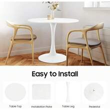 RainWeel Modern Round Dining Table, 80 * 73cm Kitchen Dining Table, Tulip Dining Room Table For 1-4 People, Mid-Century Leisure Table For Living Room Kitchen & Dining Room, White - White - View 9