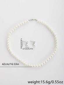 1 Necklace 1 Pair Earrings Simple Rhinestone Faux Pearl Micro-Inlaid Fashion Versatile Stud Earrings High-End Design Elegant Earrings Jewelry Set Suitable For Women's Daily And Festive Wear - White - View 5