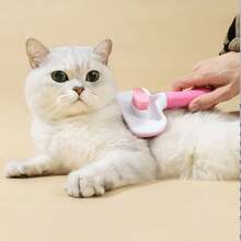 1支自清洁宠物刷，不锈钢弯曲按摩针，一键式宠物去毛刷，有效去除宠物毛发，适合猫狗日常及节假日宠物护理 - 粉色 - 查看 4