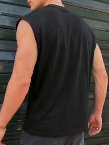 Áo thun nam không tay dáng rộng in số, họa tiết đầu lâu, bàn tay lái xe, cây cọ, phong cách đường phố công nghiệp retro Y2K, chất liệu mềm mại, thoáng khí. - màu đen - Xem 4